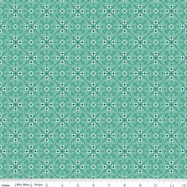 Granny Chic Fabric - By The Half Yard - BTHY - Teal Stitches - Lori Holt - Bee in my Bonnet - Riley Blake - C8524 TEAL