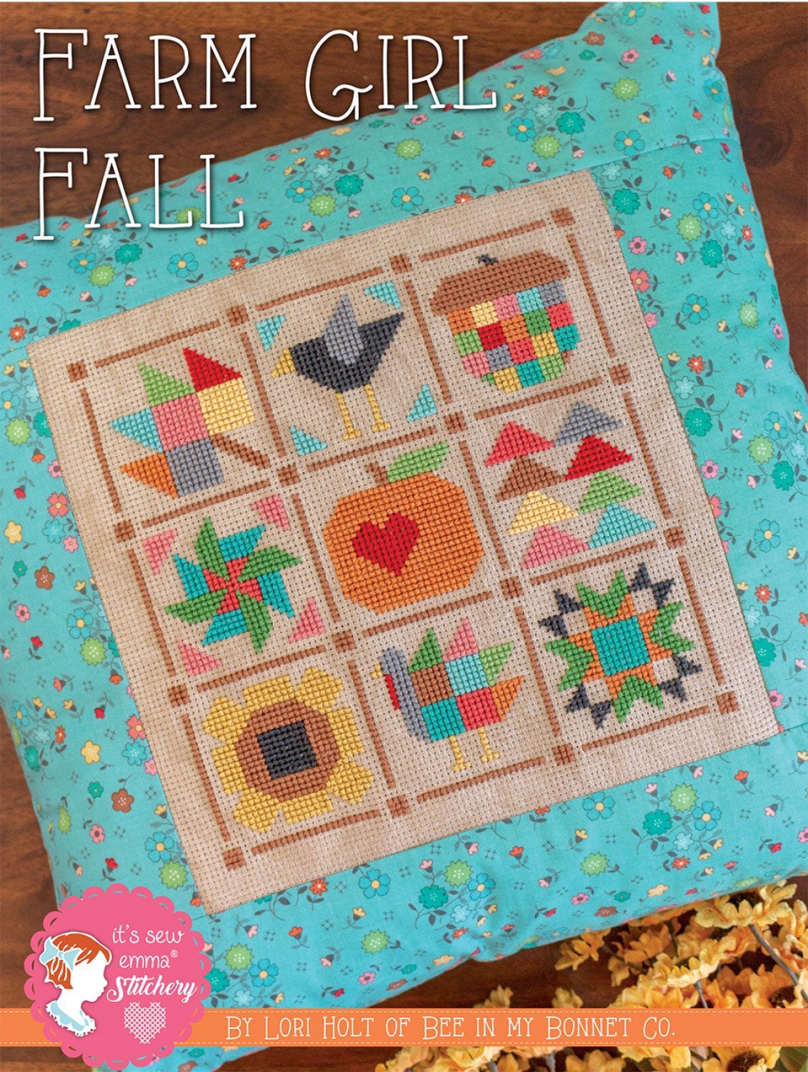 Farm Girl Fall Cross Stitch Pattern by Lori Holt - Bee In My Bonnet - Fall Cross Stitch - Autumn Cross Stitch