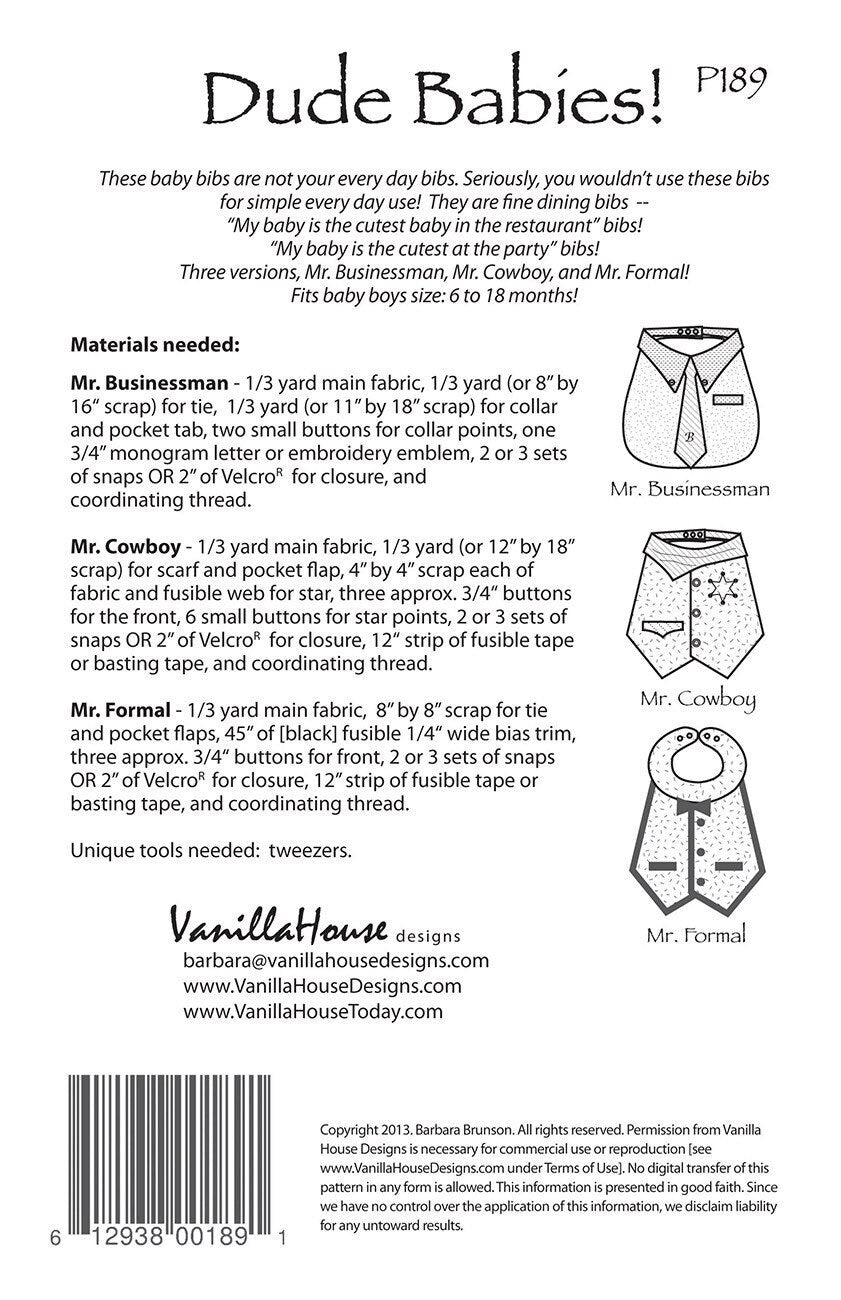Dude Babies - Little Man Bibs - Baby Bib Pattern - Vanilla House Designs