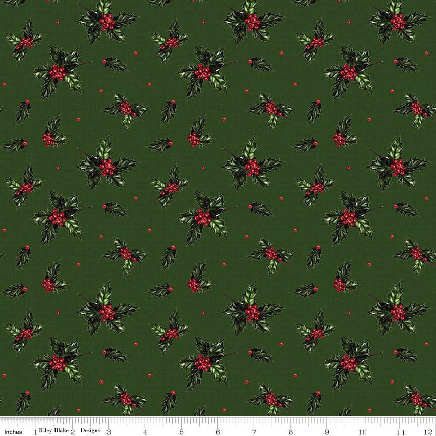 Christmas Memories - By The Half Yard - BTHY - Forest Holly - Winter Fabric - C8695 FOREST