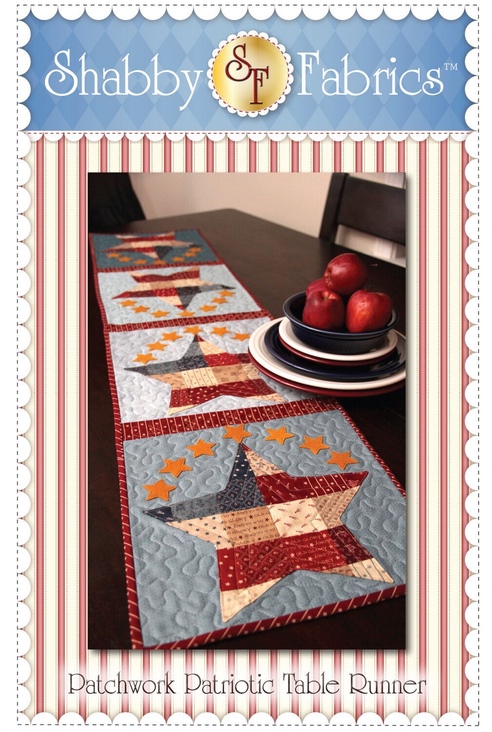 Patchwork Patriotic Table Runner Pattern - Shabby Fabrics - Jennifer Bosworth - 4th of July Table Runner Pattern