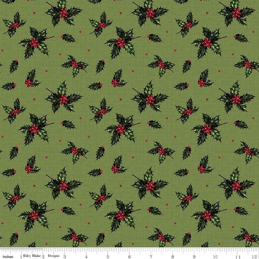 Christmas Memories - By The Half Yard - BTHY - Green Holly - Winter Fabric - C8695 GREEN