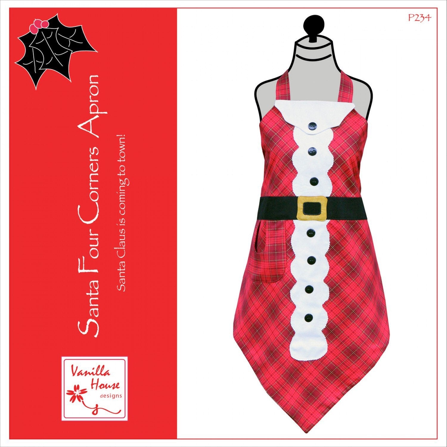 Santa Four Corners Apron Pattern - Barbara Brunson - Vanilla House Designs