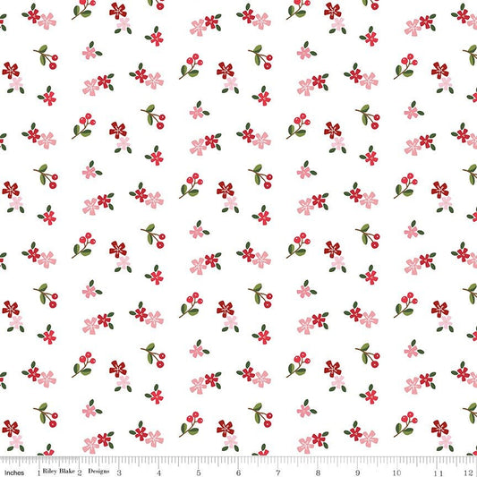 Holly Holiday Fabric - By The Half Yard - BTHY - White Ditzy - Christopher Thompson - The Tattooed Quilter - Riley Blake - C10884 WHITE