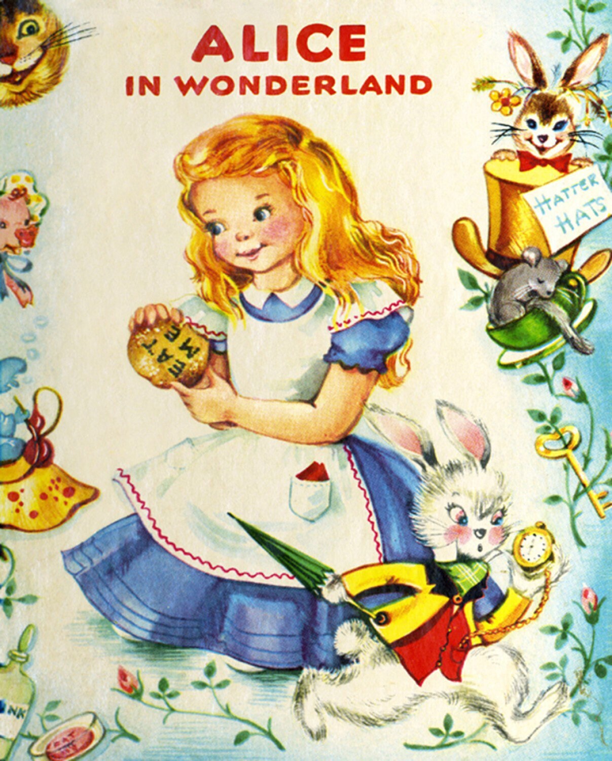 Vintage Storybook Alice in Wonderland Fabric Panel - 36” x 44” - Four Seasons by David Textiles