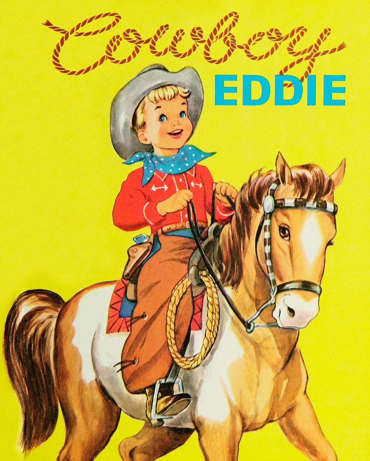 Vintage Storybook Cowboy Eddie Fabric Panel - 36” x 44” - Four Seasons by David Textiles