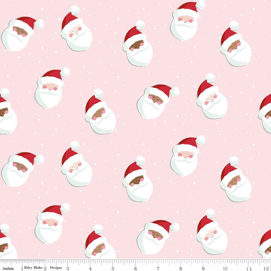 Holly Holiday Fabric - By The Yard - BTHY - Petal Pink Santas - Christopher Thompson - The Tattooed Quilter - Riley Blake - C10881 PETALPINK