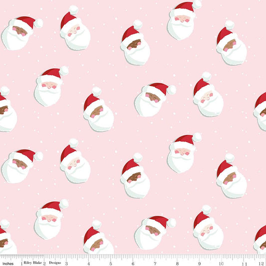 Holly Holiday Fabric - By The Yard - BTHY - Petal Pink Santas - Christopher Thompson - The Tattooed Quilter - Riley Blake - C10881 PETALPINK