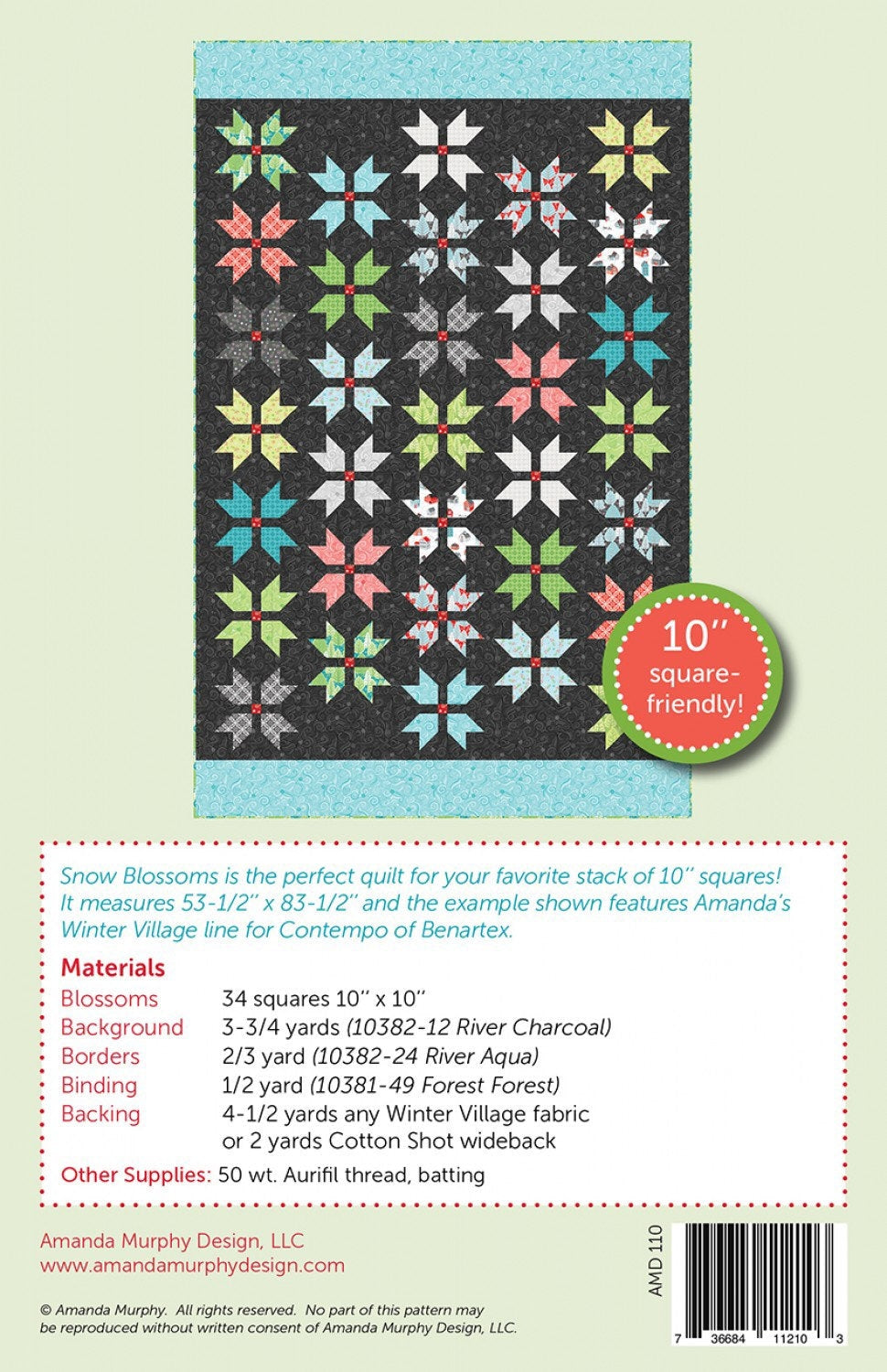 Snow Blossoms Quilt Pattern - Amanda Murphy Design - Layer Cake Friendly