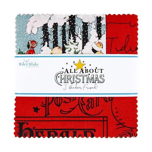 All About Christmas Charm Pack - 5” Stacker - J Wecker Frisch - Joy Studio - Christmas Fabric - Riley Blake
