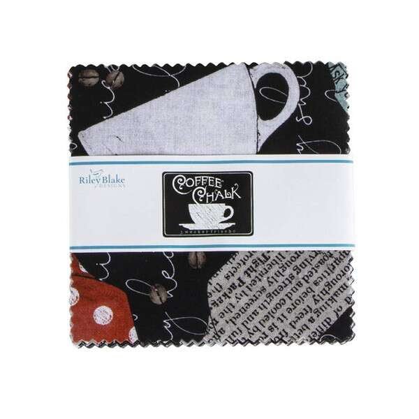 Coffee Chalk Charm Pack - 5” Stacker - J Wecker Frisch - Joy Studio - Coffee Fabric - Riley Blake