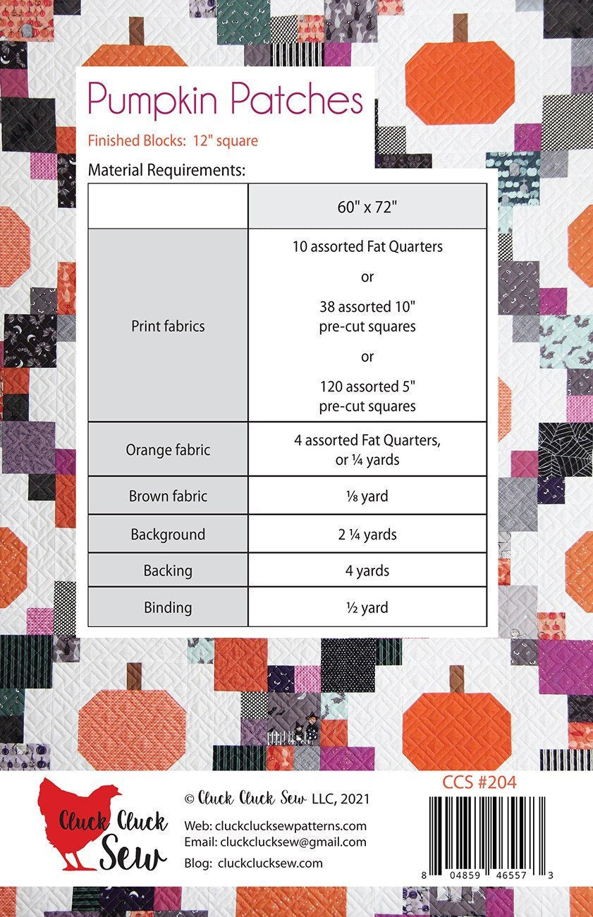 Pumpkin Patches Quilt Pattern - Cluck Cluck Sew - Allison Harris - Fat Quarter Friendly - Layer Cake Friendly - 60” x 72”