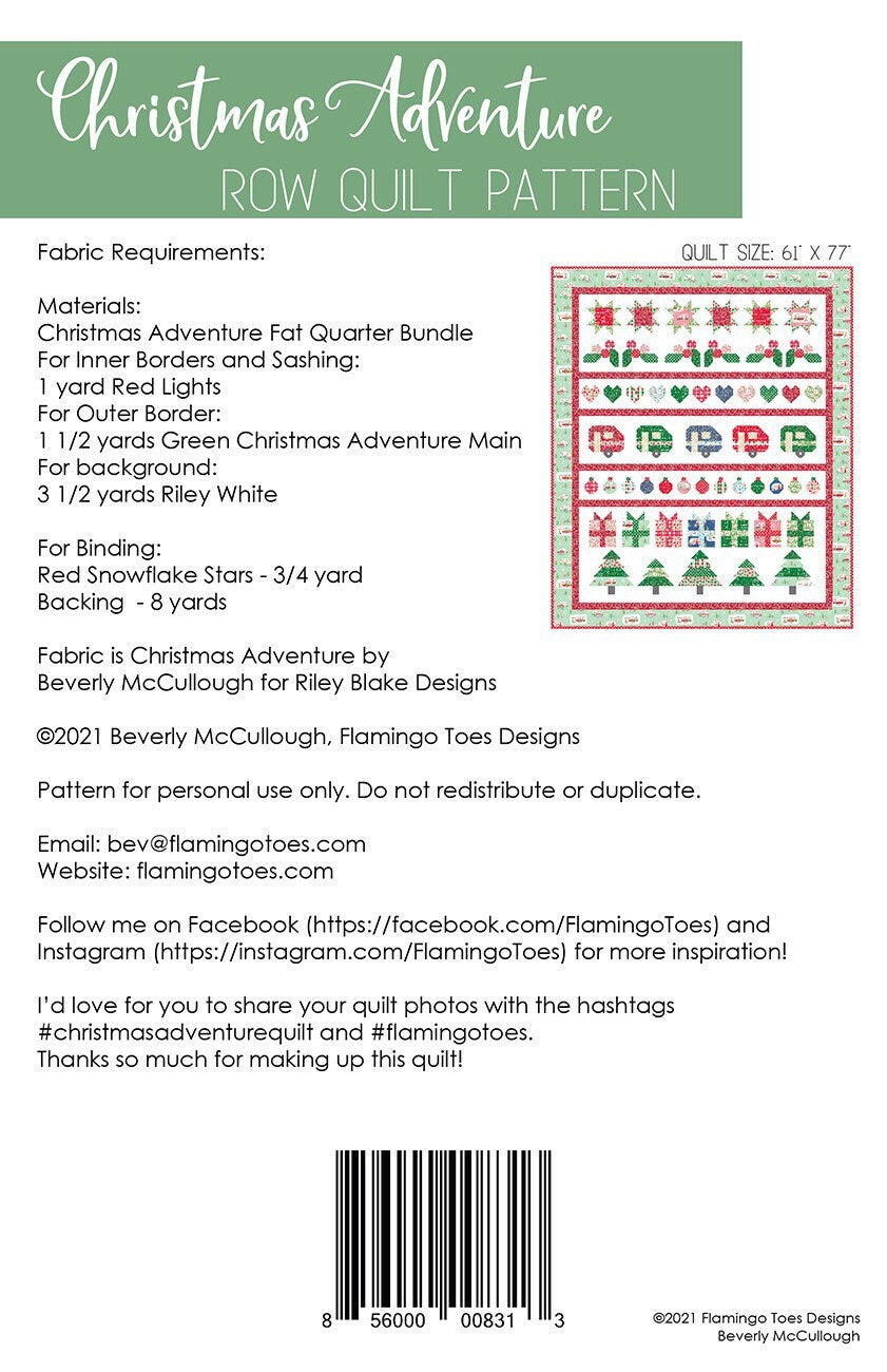 Christmas Adventure Quilt Pattern - Christmas Adventure Fabric - Beverly McCullough - Flamingo Toes - Fat Quarter Friendly - 68” x 81”