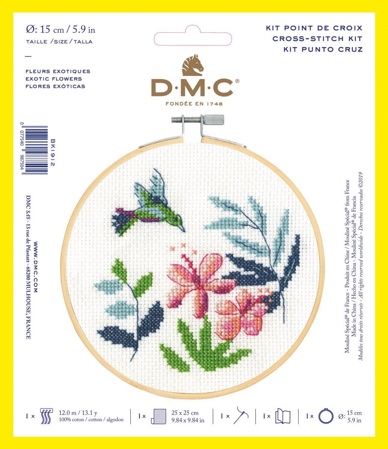Hummingbird Cross Stitch Kit - Pattern, Floss, Fabric, Hoop and Needle included