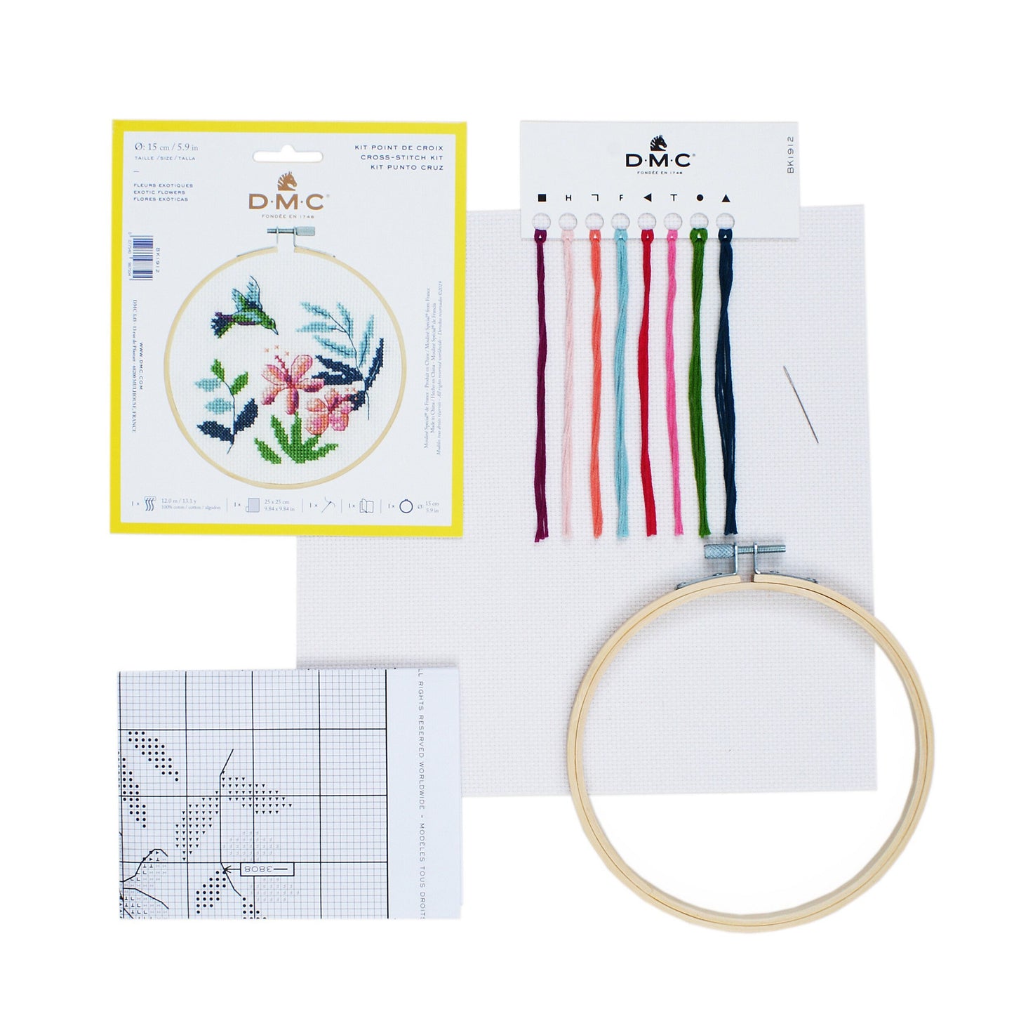 Hummingbird Cross Stitch Kit - Pattern, Floss, Fabric, Hoop and Needle included