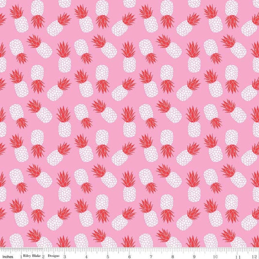 Stretch Jersey Pink Pineapple Knit Fabric - BTHY - Riley Blake - 95/5 - By The Half Yard - Jersey Knit