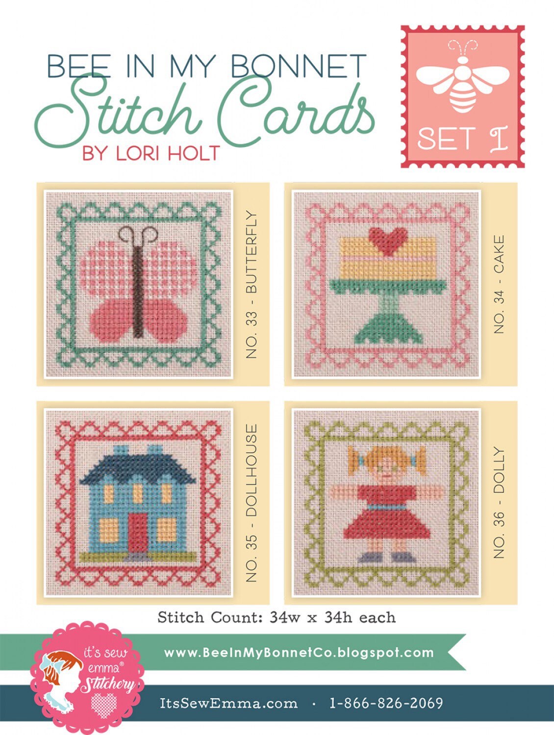 Stitch Cards Set I - Cross Stitch Pattern - It’s Sew Emma - Lori Holt - Bee In My Bonnet