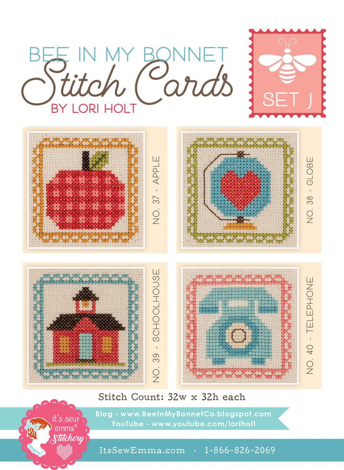 Stitch Cards Set J - Cross Stitch Pattern - It’s Sew Emma - Lori Holt - Bee In My Bonnet