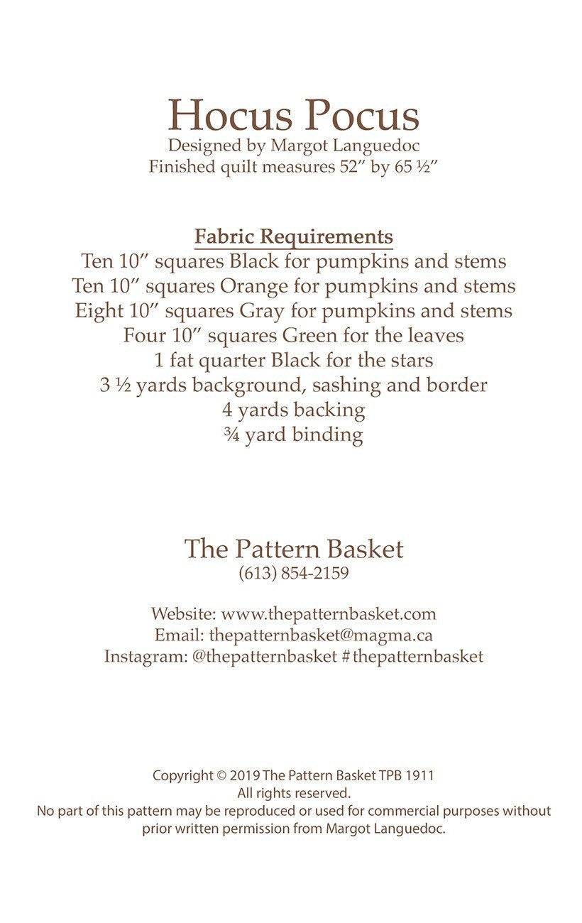 Hocus Pocus Quilt Pattern - The Pattern Basket - Margot  Languedoc - Halloween Quilt Pattern - Layer Cake Friendly