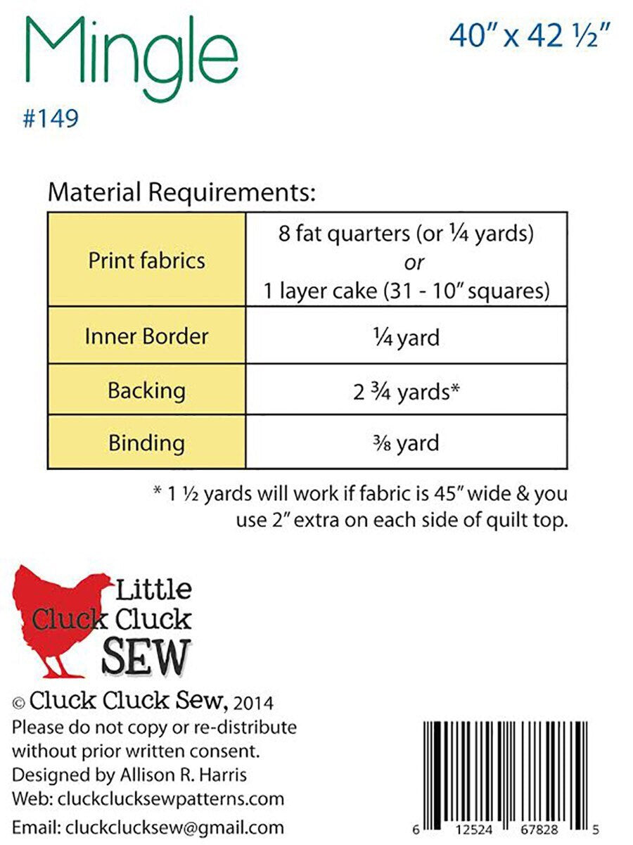 Mingle Quilt Pattern - Cluck Cluck Sew - Fat Quarter Friendly - 40” x 42.5”
