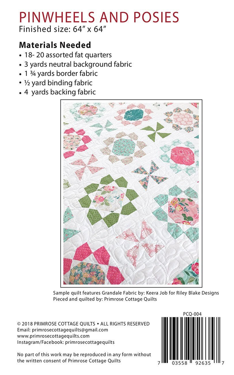 Pinwheels and Posies Quilt Pattern - Primrose Cottage Quilts - Fat Quarter Friendly - 64” x 64”