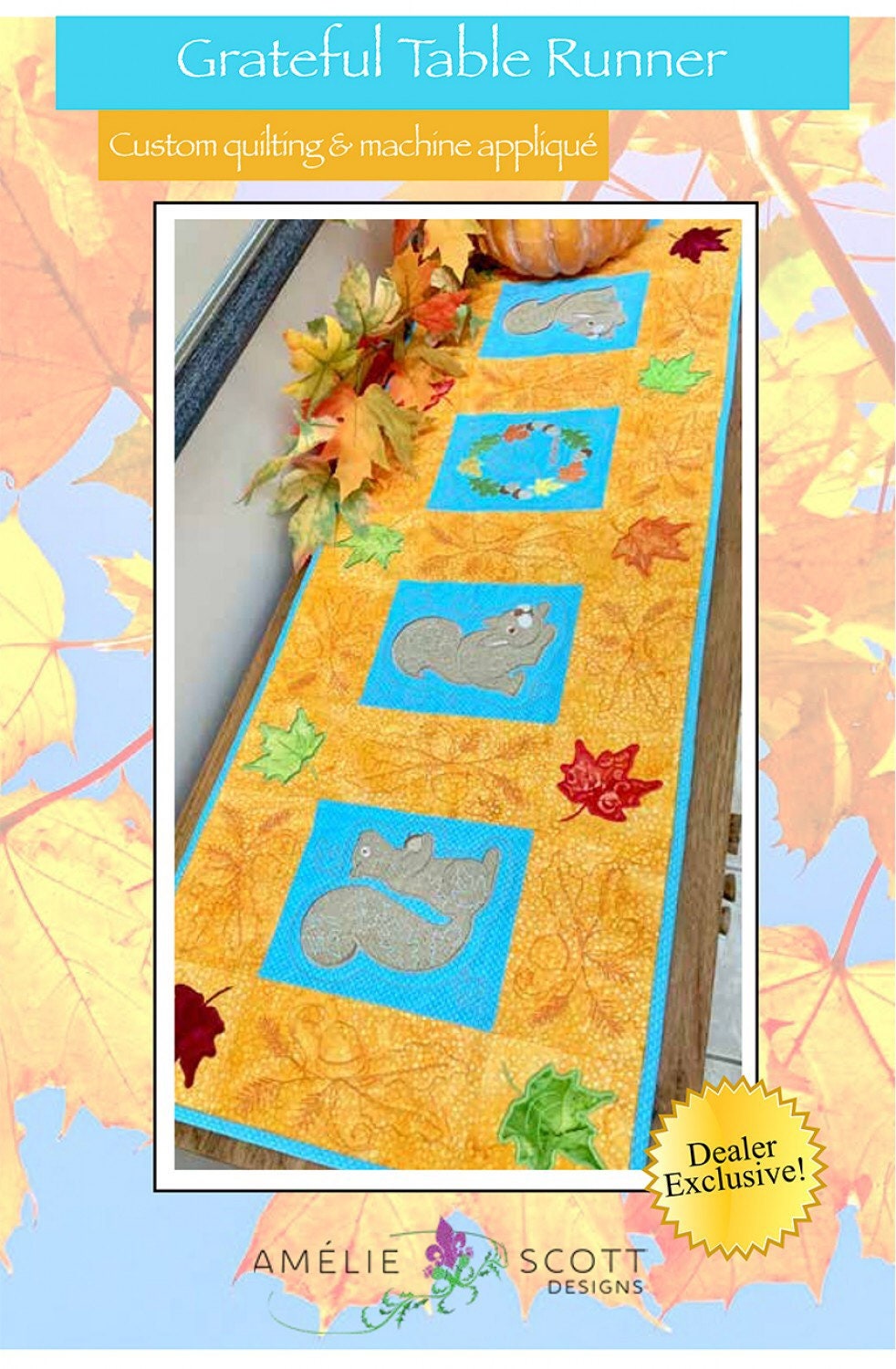 Grateful Table Runner Pattern and Embroidery CD - Amelia Scott Designs - Christine Conner - In the Hoop Piecing, Appliquéing & Quilting