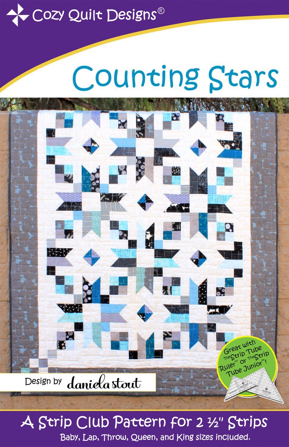 Counting Stars Quilt Pattern - Cozy Quilt Designs - Georgette Dell’Orco - Jelly Roll Friendly - 5 sizes