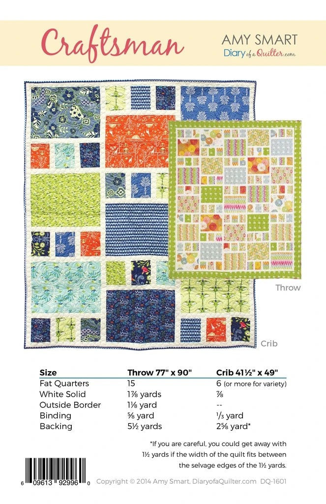 Craftsman Quilt Patterns - Amy Smart - Diary of a Quilter - Fat Quarter Friendly - 2 sizes