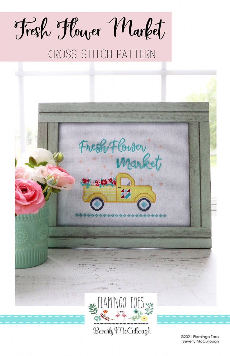 Fresh Flower Market Cross Stitch Pattern - Flamingo Toes - Beverly McCullough