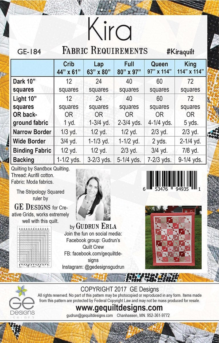 Kira Quilt Pattern - GE Designs - Gudrun Erla - Layer Cake Friendly - 5 sizes - Stripology Squared Ruler Quilt Pattern