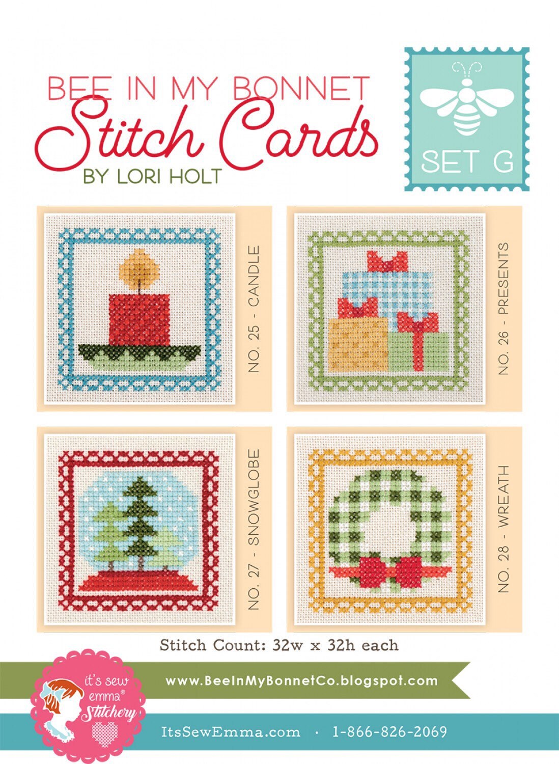 Stitch Cards Set G - Cross Stitch Pattern - It’s Sew Emma - Lori Holt - Bee In My Bonnet