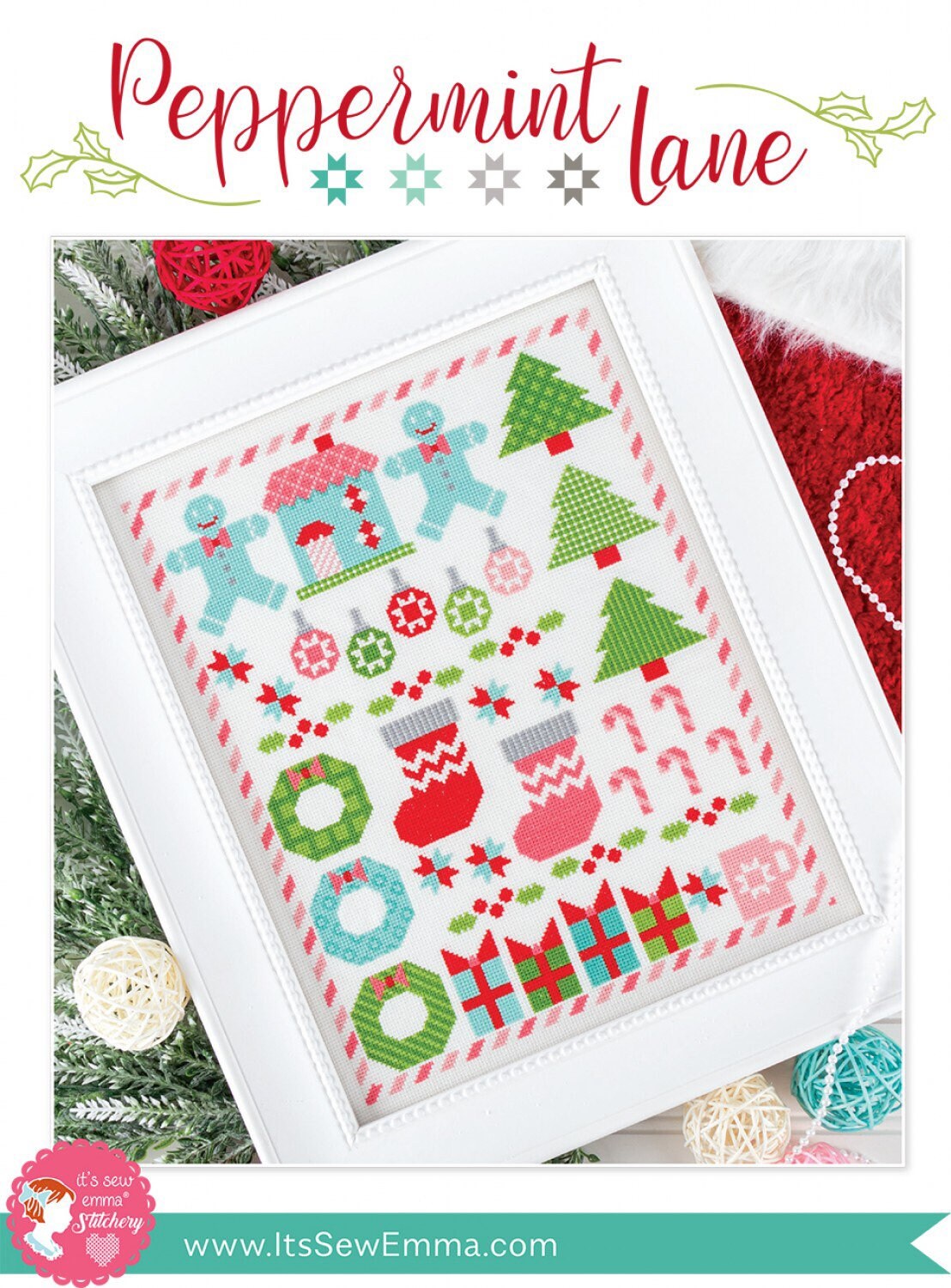 Peppermint Lane Cross Stitch Pattern - Christmas Cross Stitch Pattern - It’s Sew Emma
