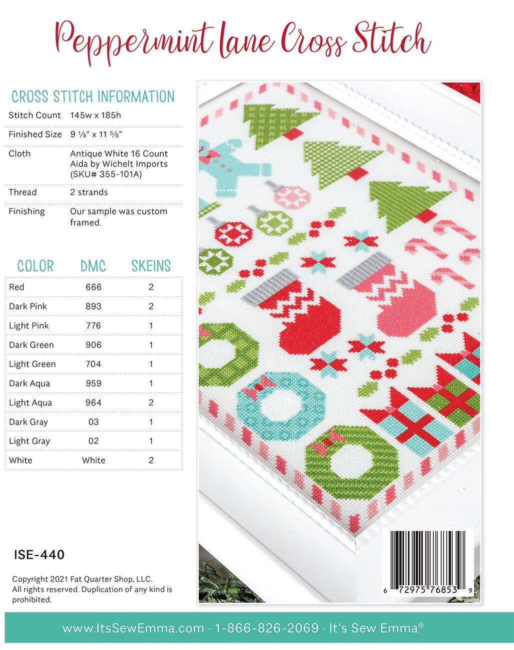 Peppermint Lane Cross Stitch Pattern - Christmas Cross Stitch Pattern - It’s Sew Emma