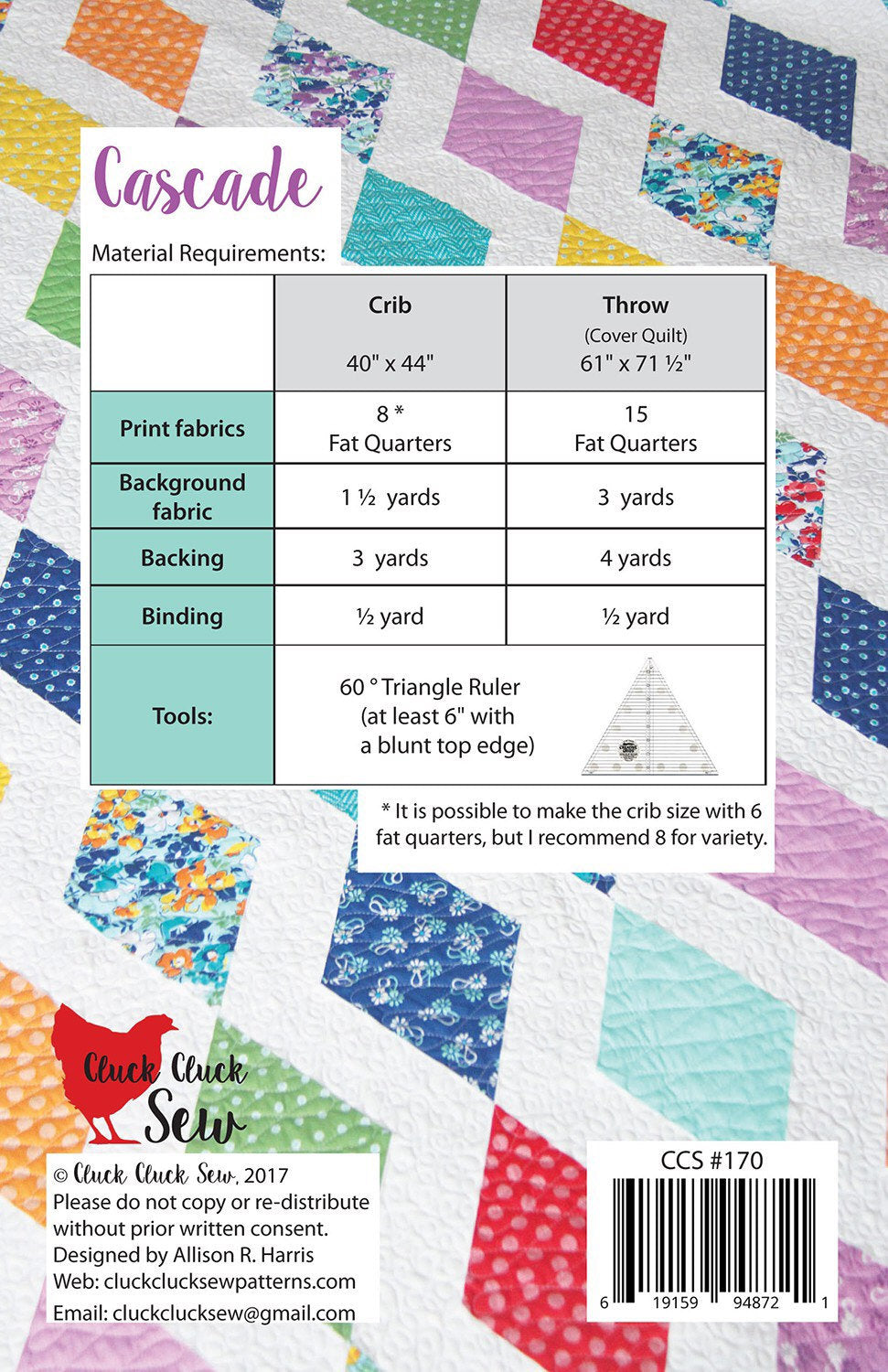 Cascade Quilt Pattern - Cluck Cluck Sew - Fat Quarter Friendly - 2 Sizes - Uses a 60 degree triangle ruler