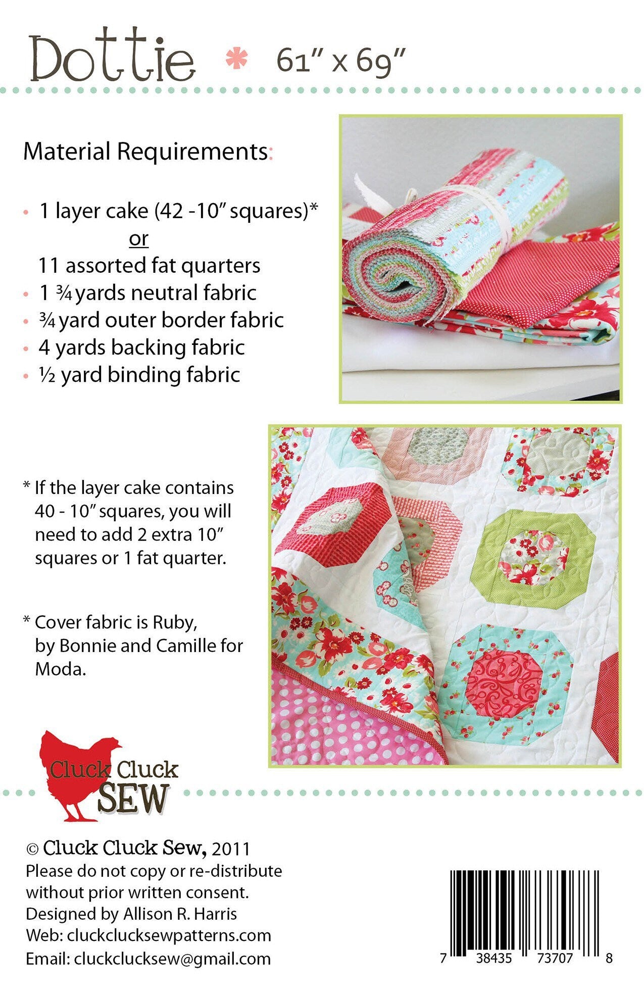Dottie Quilt Pattern - Cluck Cluck Sew - Layer Cake Friendly - Fat Quarter Friendly - 61” x 69”