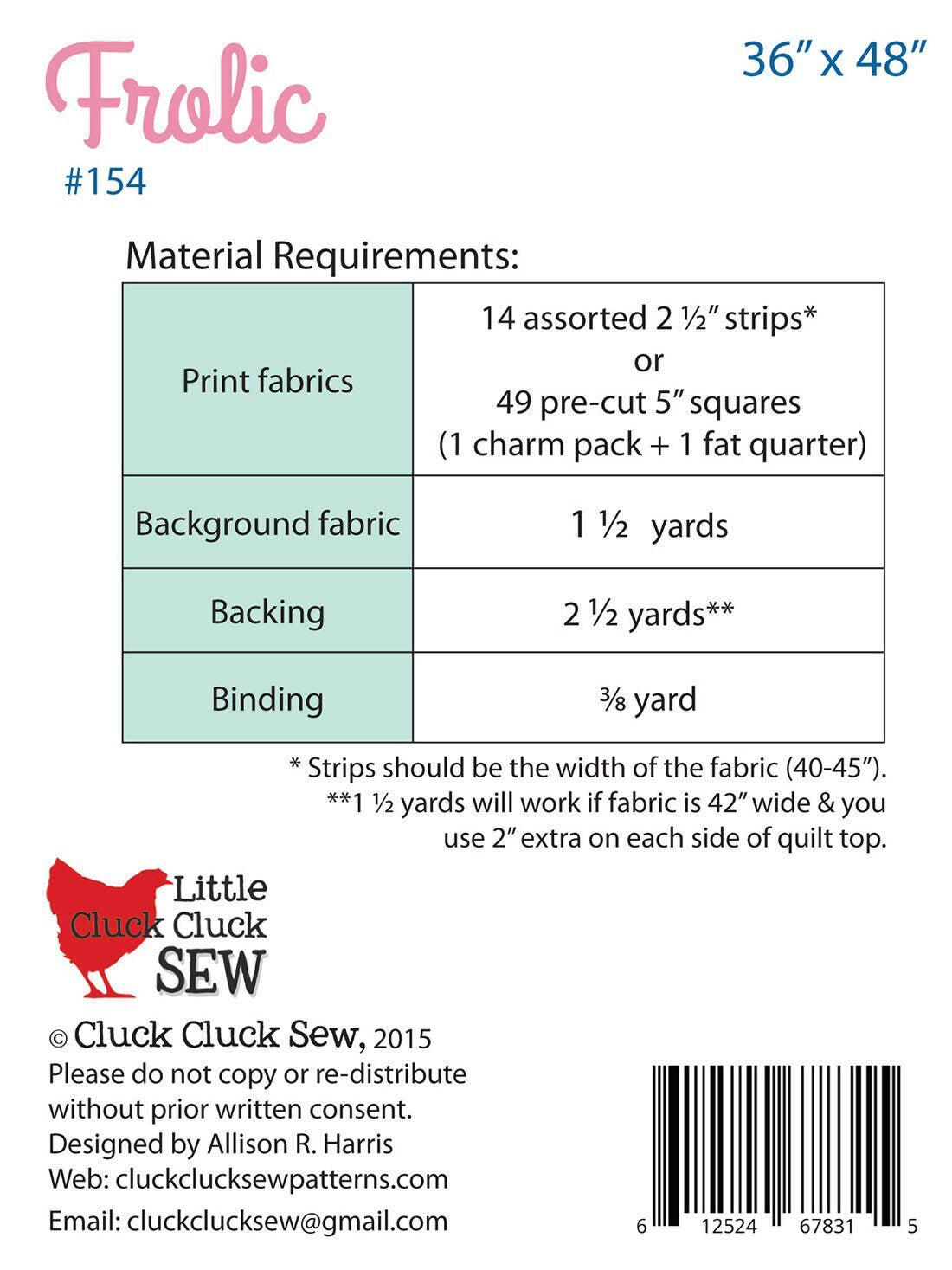 Frolic Quilt Pattern - Cluck Cluck Sew - Charm Pack Friendly - Jelly Roll Friendly - 36” x 48”