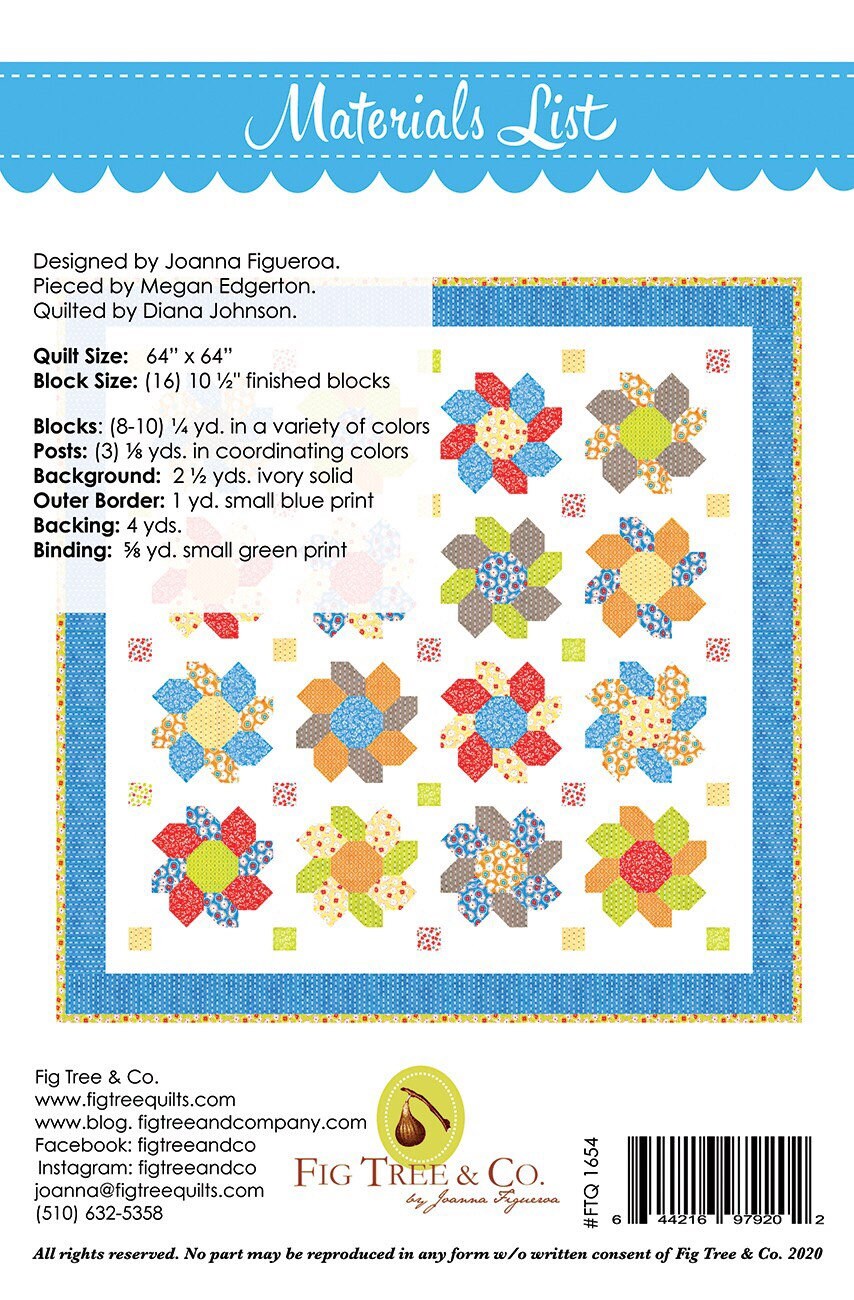 Sunflowers Quilt Pattern - Fig Tree Quilts - Joanna Figueroa - 64” x 64”