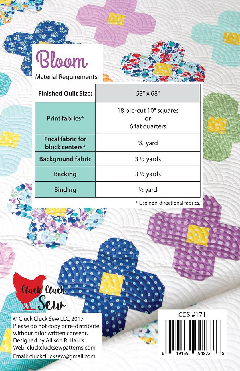 Bloom Quilt Pattern - Cluck Cluck Sew - Fat Quarter Friendly - Layer Cake Friendly - 53” x 68”