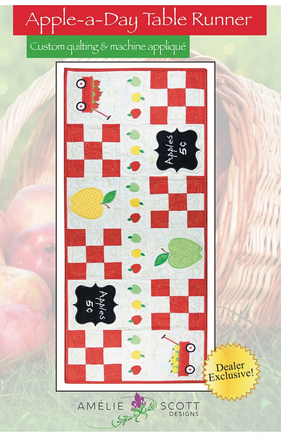 Apple A Day Table Runner Pattern and Embroidery CD - Amelia Scott Designs - Christine Conner - In the Hoop Piecing, Appliquéing & Quilting