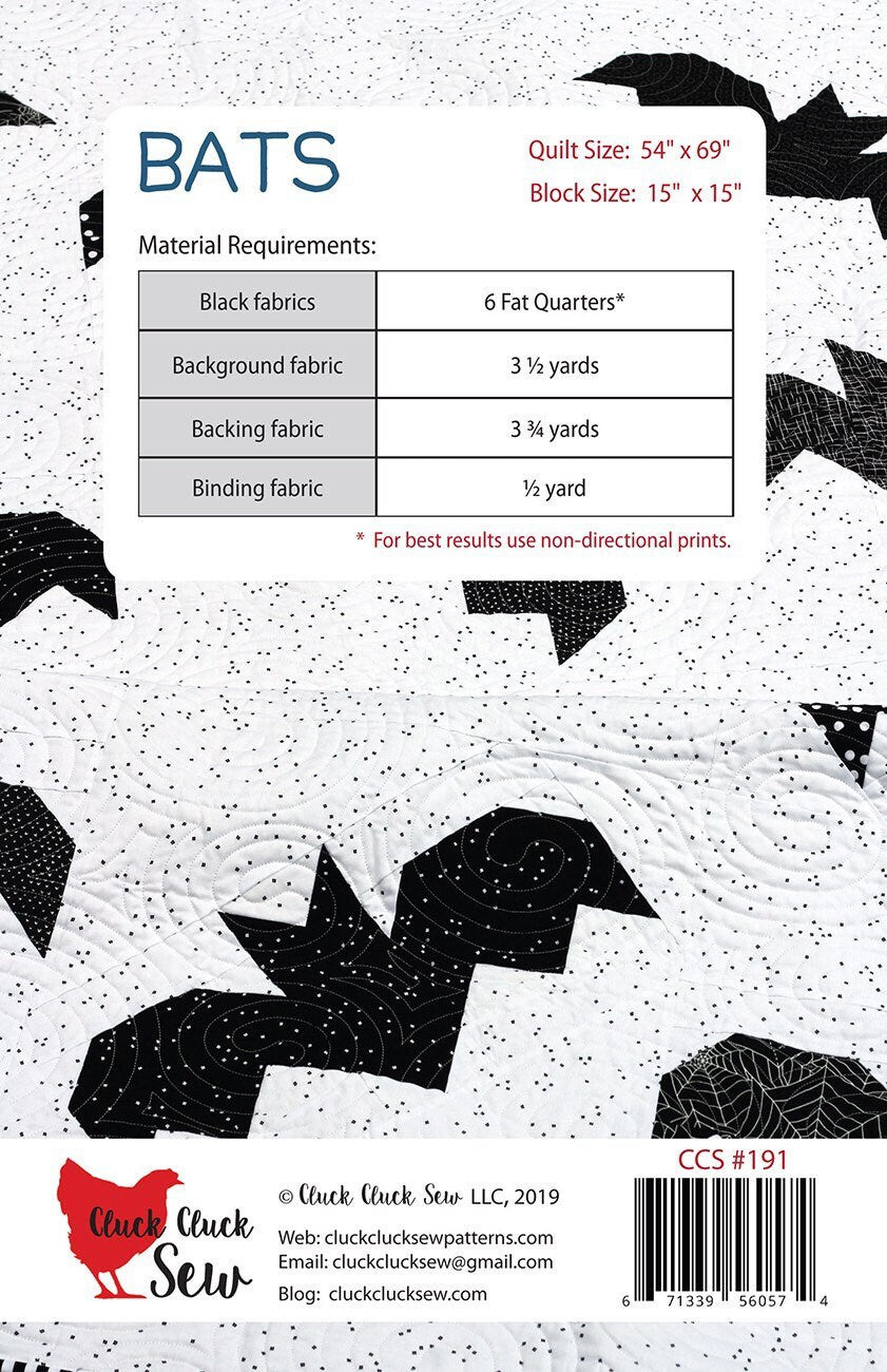 Bats Quilt Pattern - Cluck Cluck Sew - Fat Quarter Friendly - 54” x 69”