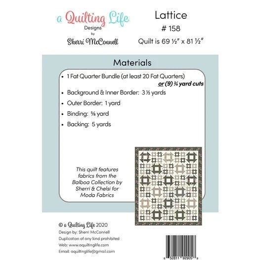 Lattice Quilt Pattern - A Quilting Life - Sherri McConnell - Fat Quarter Friendly - 69.5” x 81.5”