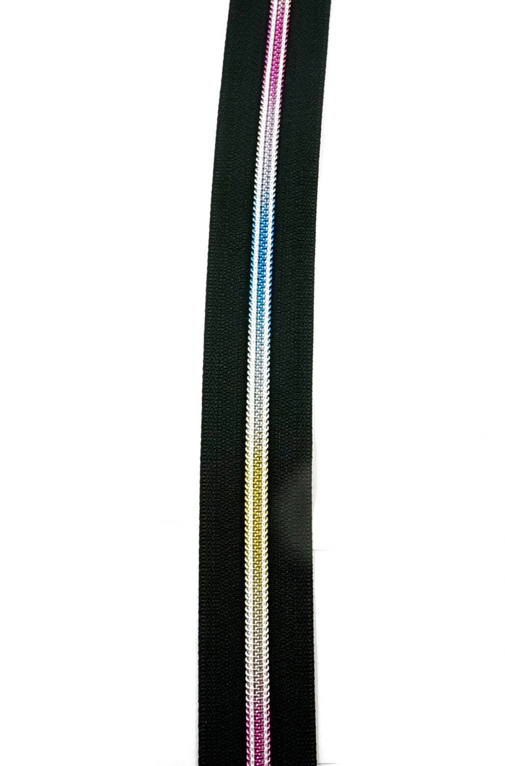 Black Rainbow Zipper By The Yard - Emmaline Bags  - Black Tape - Rainbow Nylon Teeth - 3 Yards - Zipper Pulls Available Separately