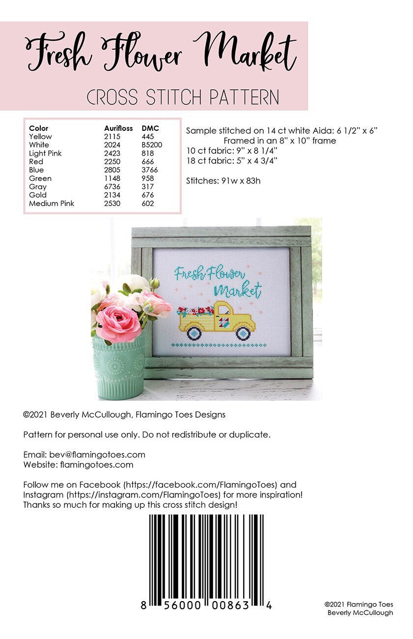 Fresh Flower Market Cross Stitch Pattern - Flamingo Toes - Beverly McCullough