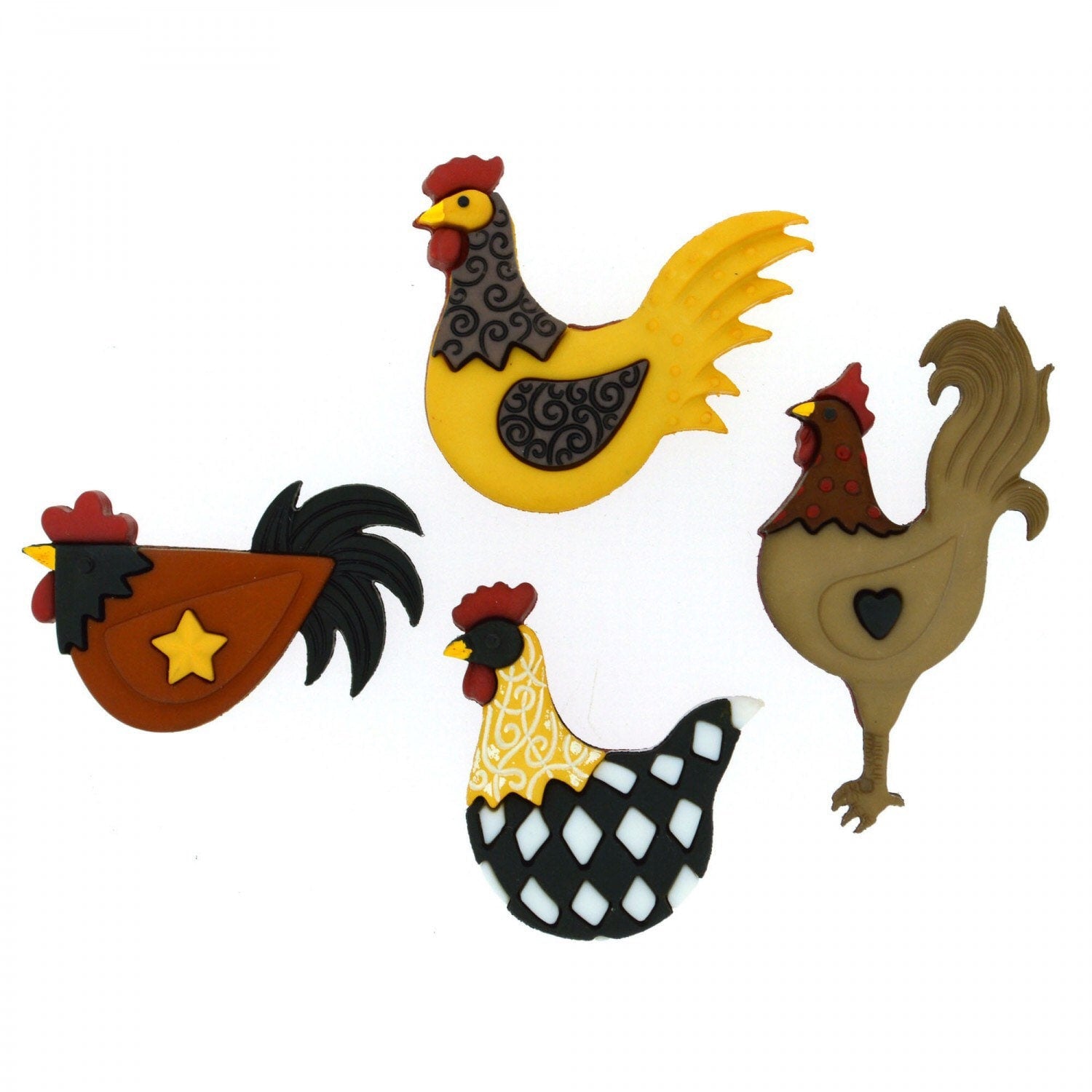 Hen House Buttons - Dress It Up - Shank Style Buttons - Chicken Buttons - Rooster Buttons
