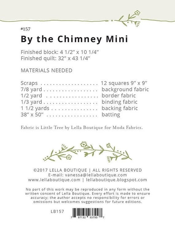 By the Chimney Mini Quilt Pattern - Lella Boutique - Vanessa Goertzen - Mini Quilt