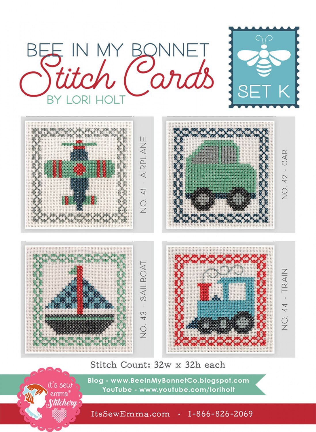 Stitch Cards Set K - Cross Stitch Pattern - It’s Sew Emma - Lori Holt - Bee In My Bonnet