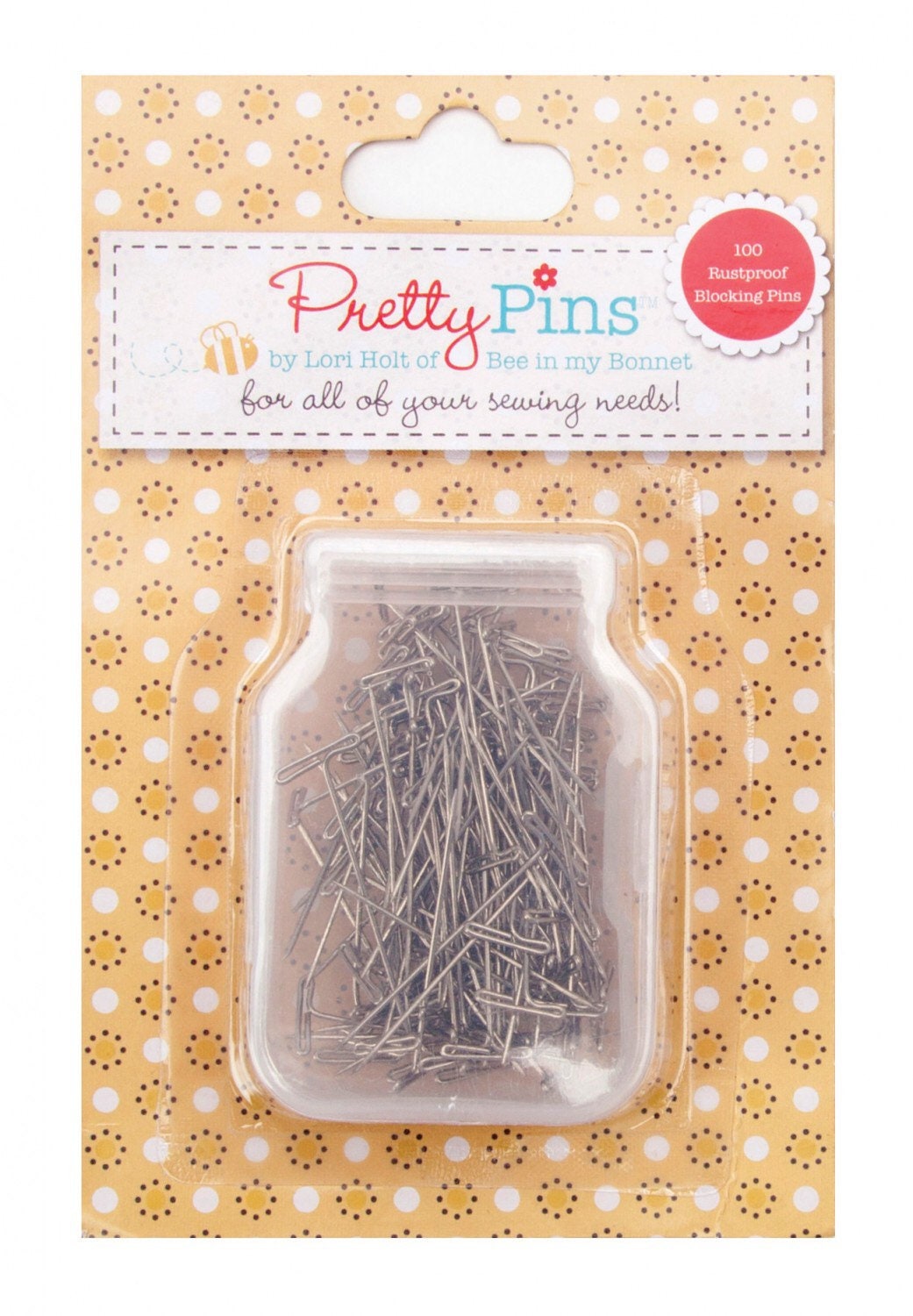 Pretty Pins - Blocking T Pins - Lori Holt - Bee In My Bonnet - 100 Pack - Rustproof