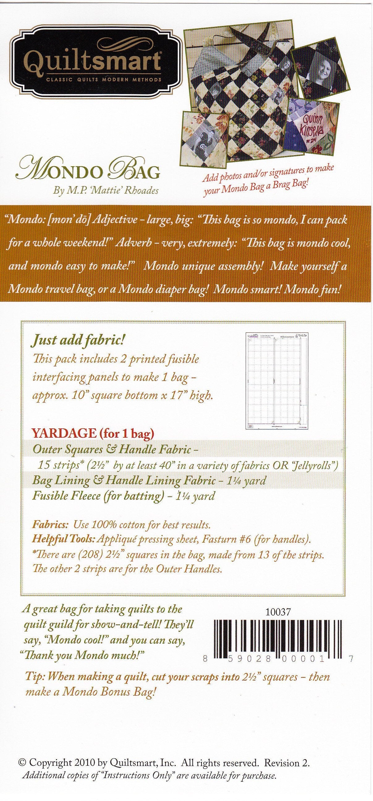 Mondo Bag - Quiltsmart - Interfacing Included