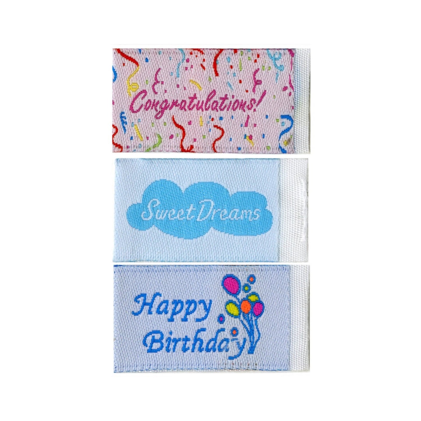 Celebrations Tag It Ons - Happy Birthday Quilt Labels - Congratulations Quilt Label - Sweet Dreams Quilt Label - 12 Tags Per Pack