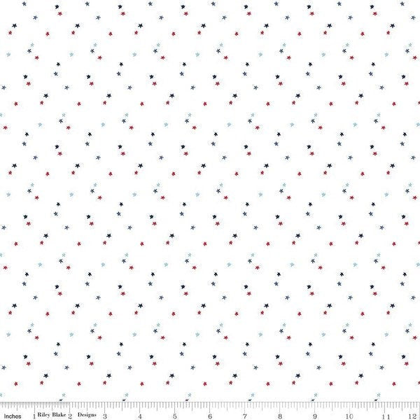 Red White and Blue Stars Fabric - By The Half Yard - BTHY - Low Volume Star Fabric - Seasonal Basics - Christopher Thompson - C657 WHITE